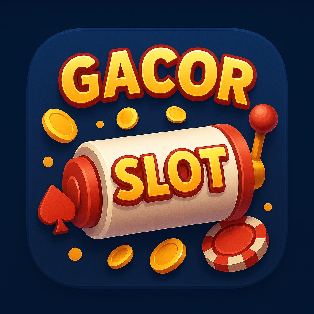 Ikon slot gacor online dengan simbol mesin dan koin emas di latar 3D